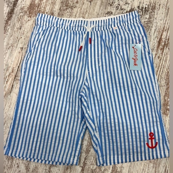 Boys' Striped Seersucker Swim Trunks - Cat & Jack - Sz XL (16) - Picture 4 of 10